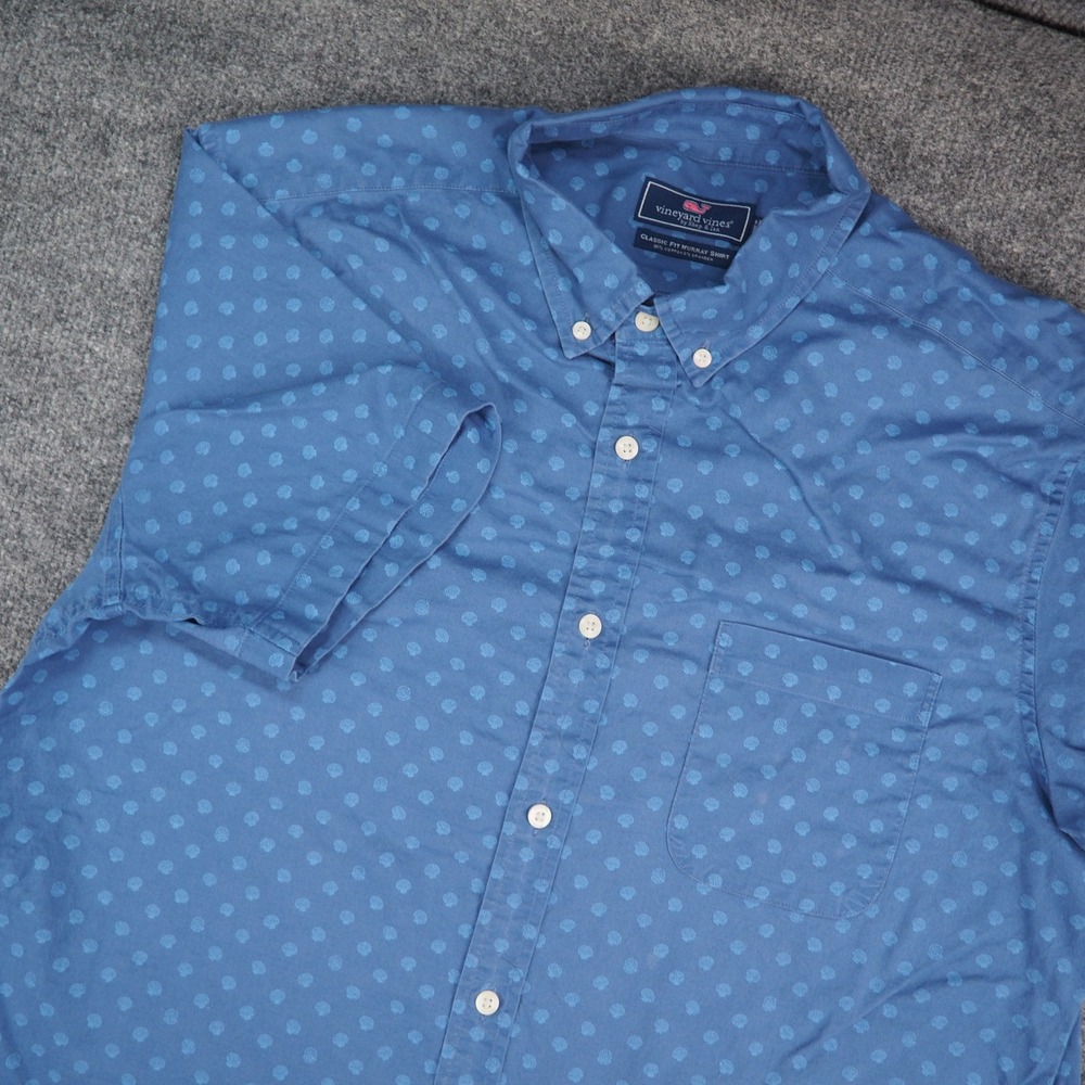 Vineyard Vines Murray Shirt Mens Large Blue Shell Print Preppy Coastal Casual